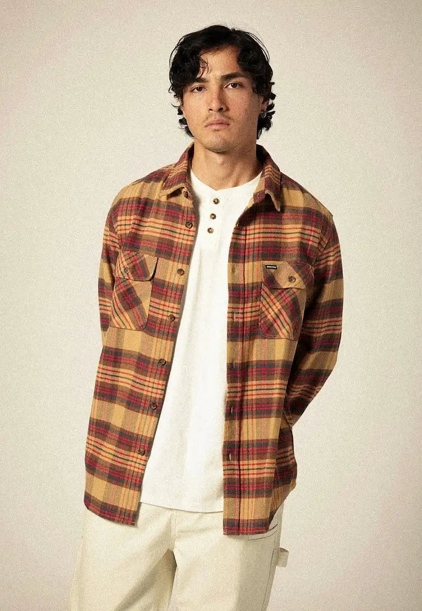 Brixton - Bowery Flannel Curry/Washed Black/Crimson - Camicia
