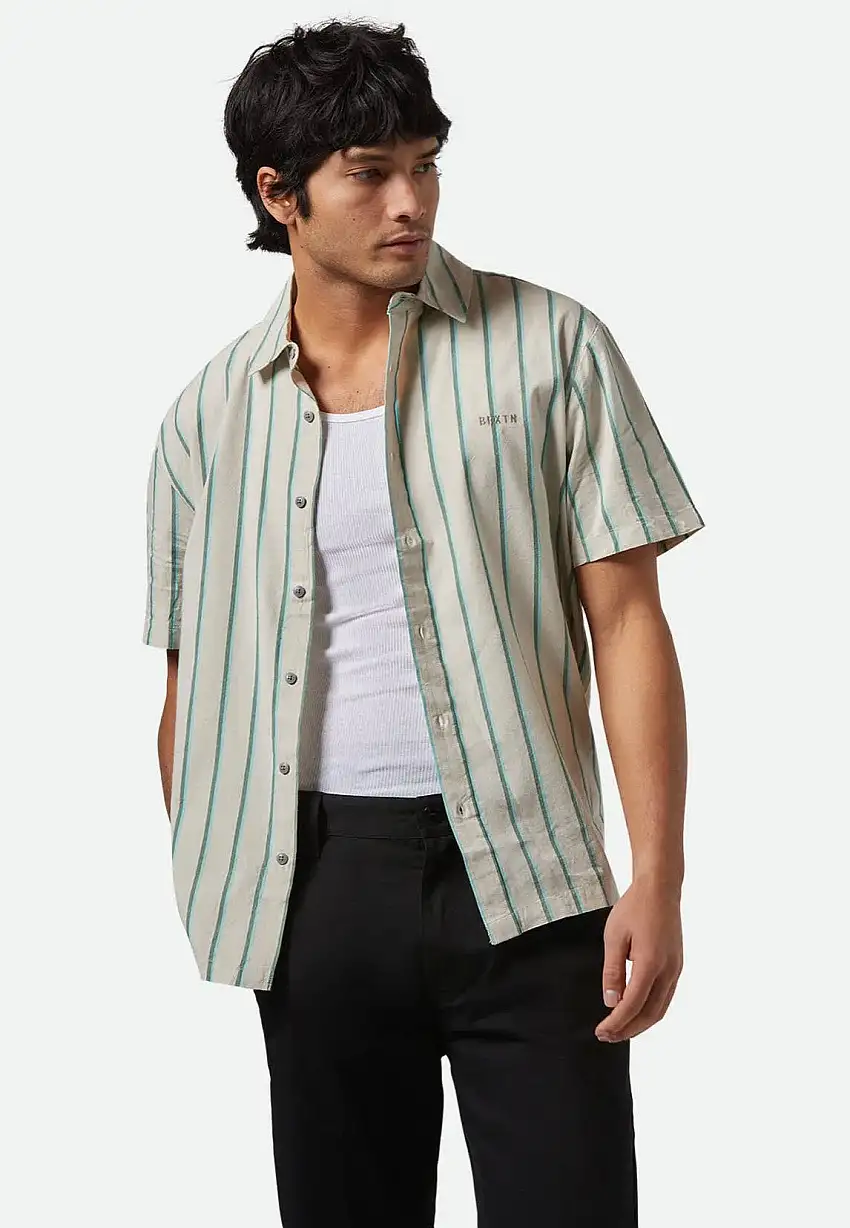 Brixton - Cru Stripe Beige/Pine Needle/Aquatic Gree - Camicia