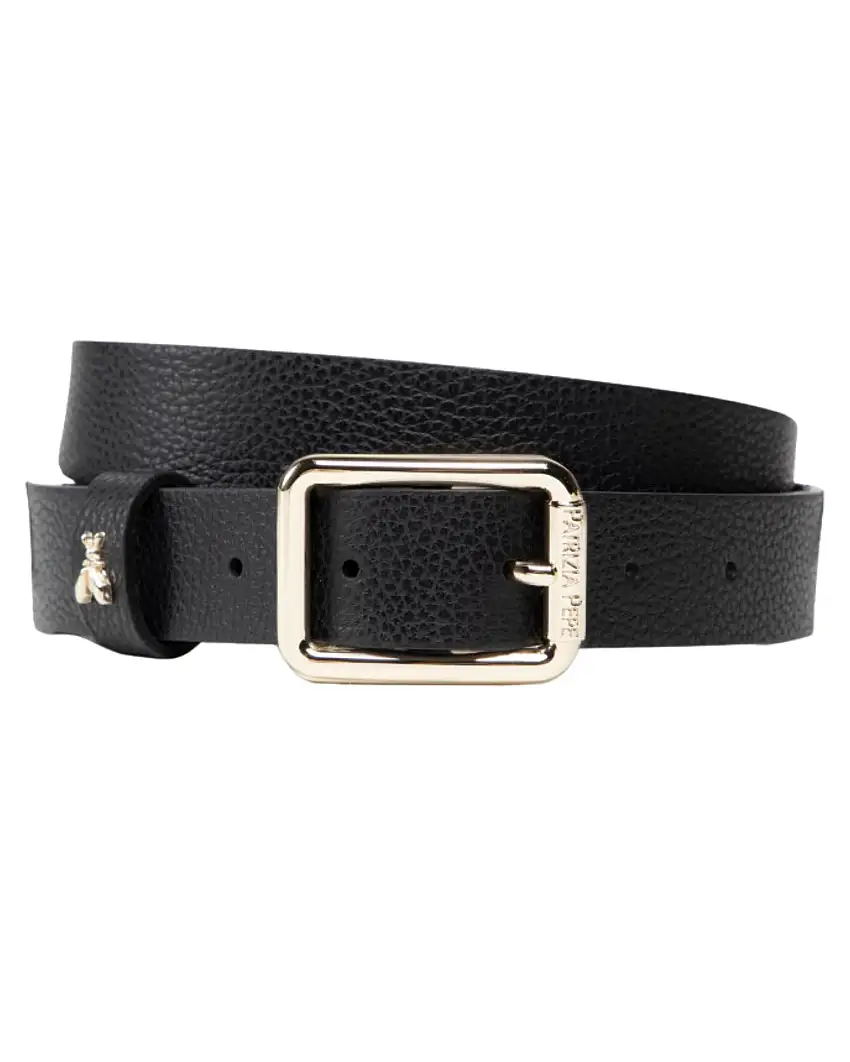 Patrizia Pepe Cintura Bassafibbia Rettangolare Dorata Pelle Nero