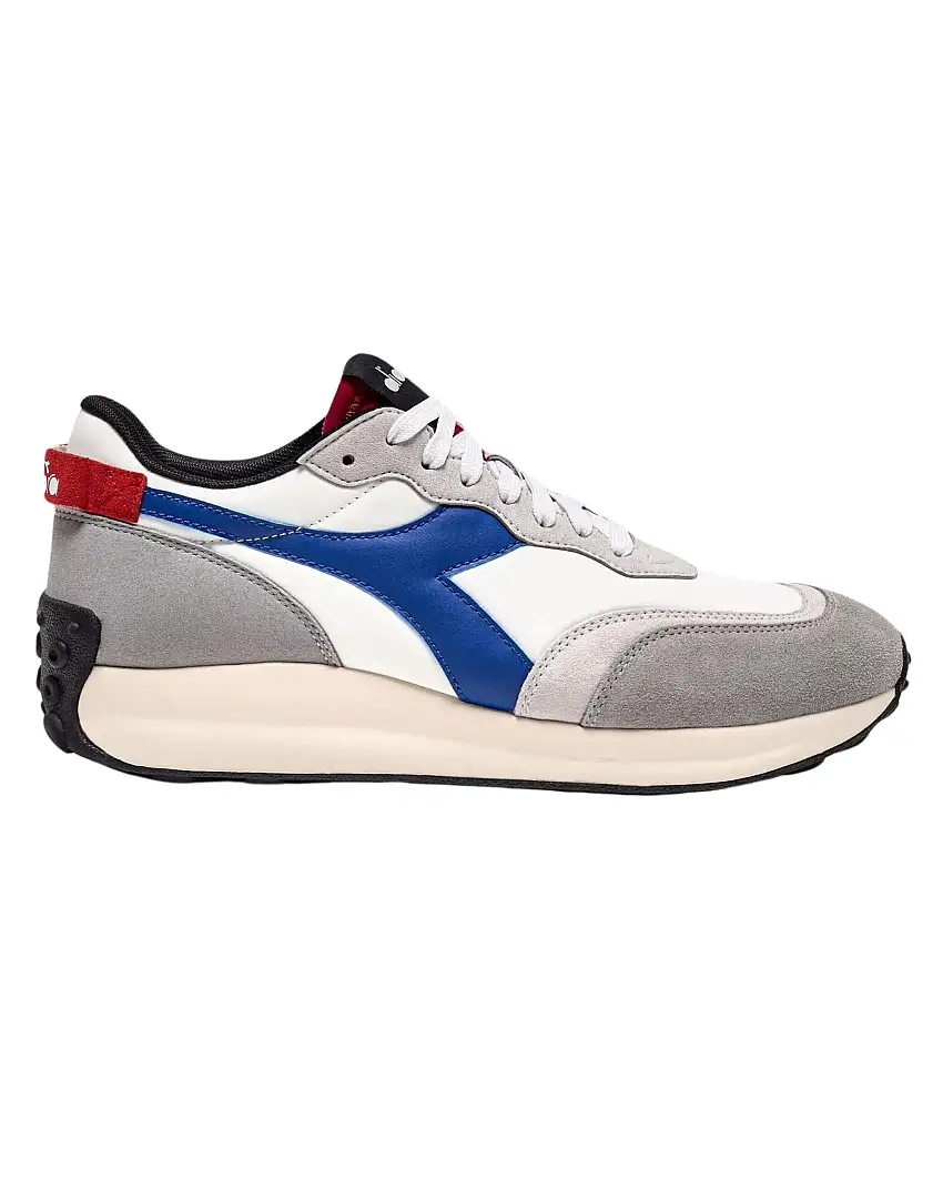 Diadora Sneakers Race Nyl Pelle Trattata Stonewashed Vintage Used Bianco