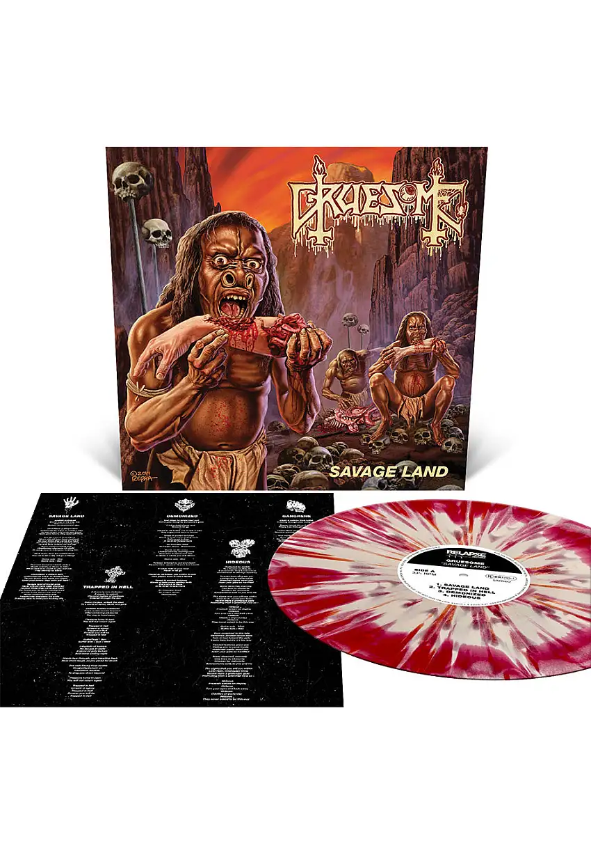 Gruesome - Savage Land Bone White/Red Merge w/ Bone White & Blood Red - Spalttered Vinyl