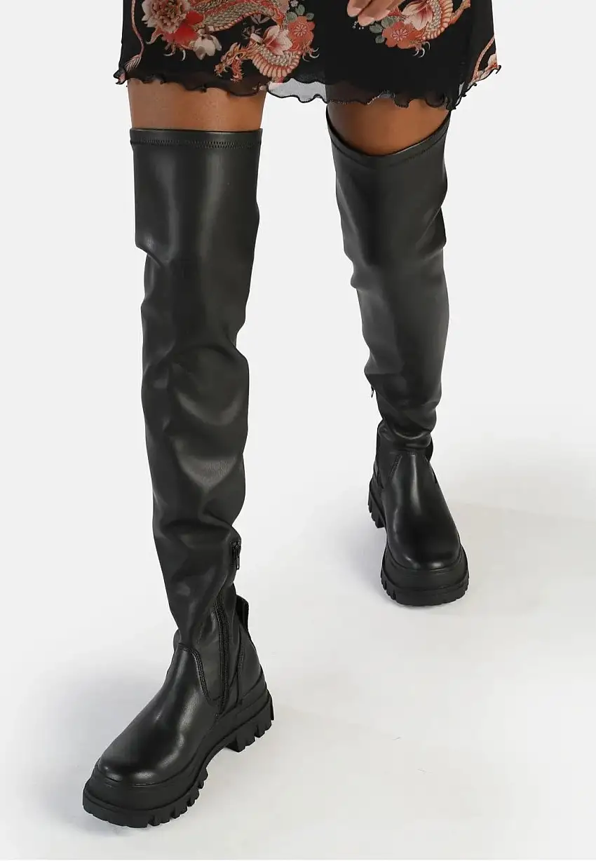 Buffalo - Aspha Stretch Overknee Vegan Nappa Black - Scarpe da donna