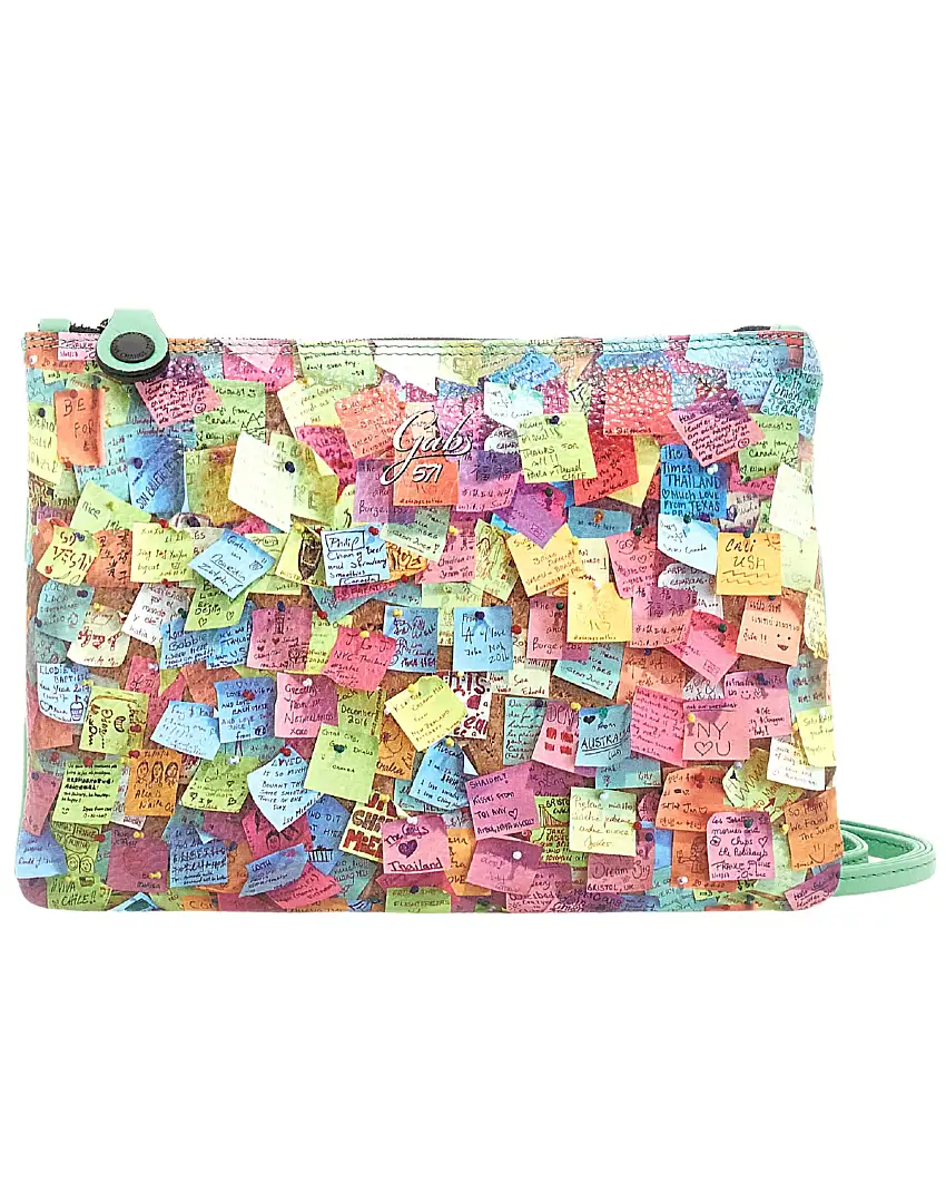 Gabs Borsa Pochette con Tracolla Stampa Trip 571-Messages 100% Pelle Multicolore Verde