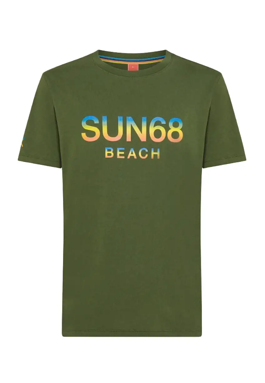 Sun68 Maglietta Manica Corta Beach Big Logo Cotone Verde T34141