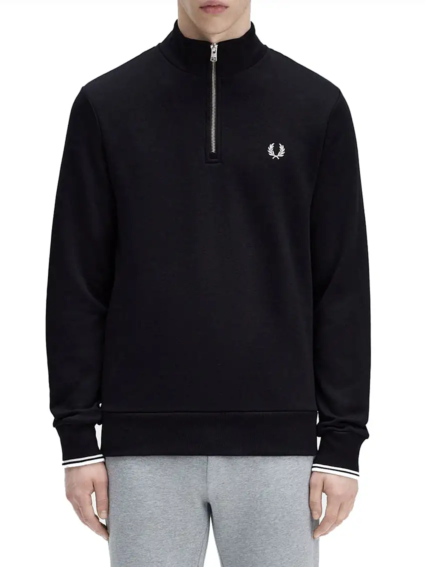 Felpa Zip Fred Perry Half Zip da Uomo - Nero