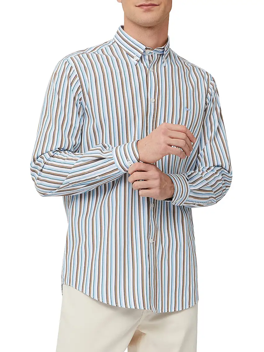 Camicia Casual Harmont & Blaine Righe Reg da Uomo - Celeste Marrone