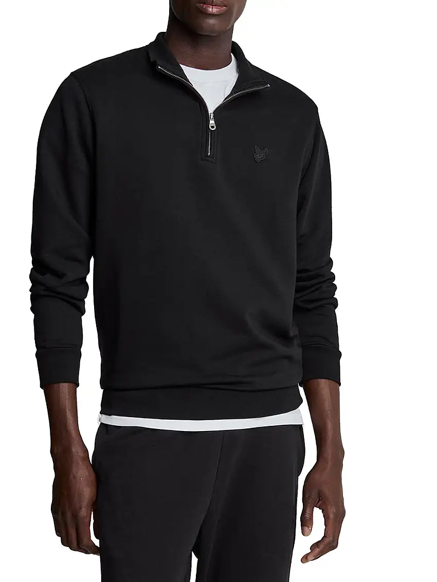 Felpa Lyle & Scott Tonal Eagle Quarter Zip da Uomo - Nero