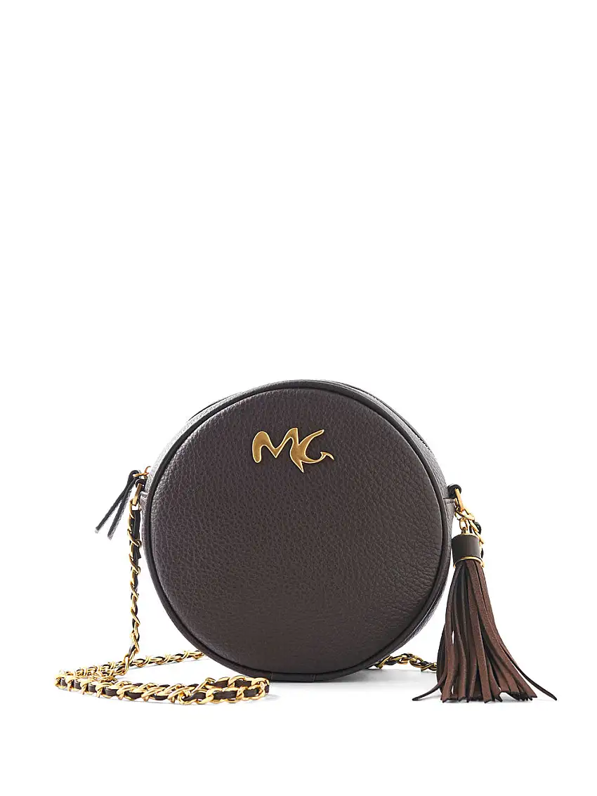 Borsa a Tracolla Manila Grace Mini Tonda da Donna - Marrone