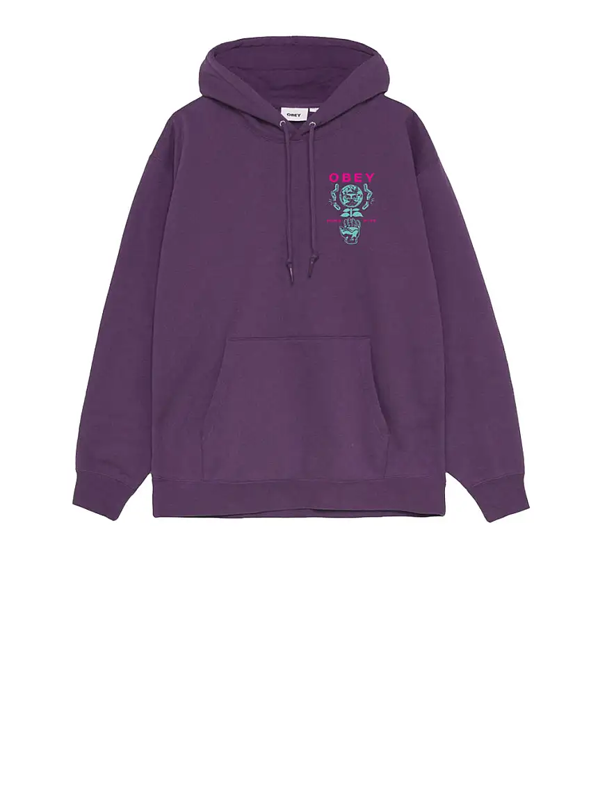Felpa Cappuccio Obey Helping Hand da Uomo - Viola