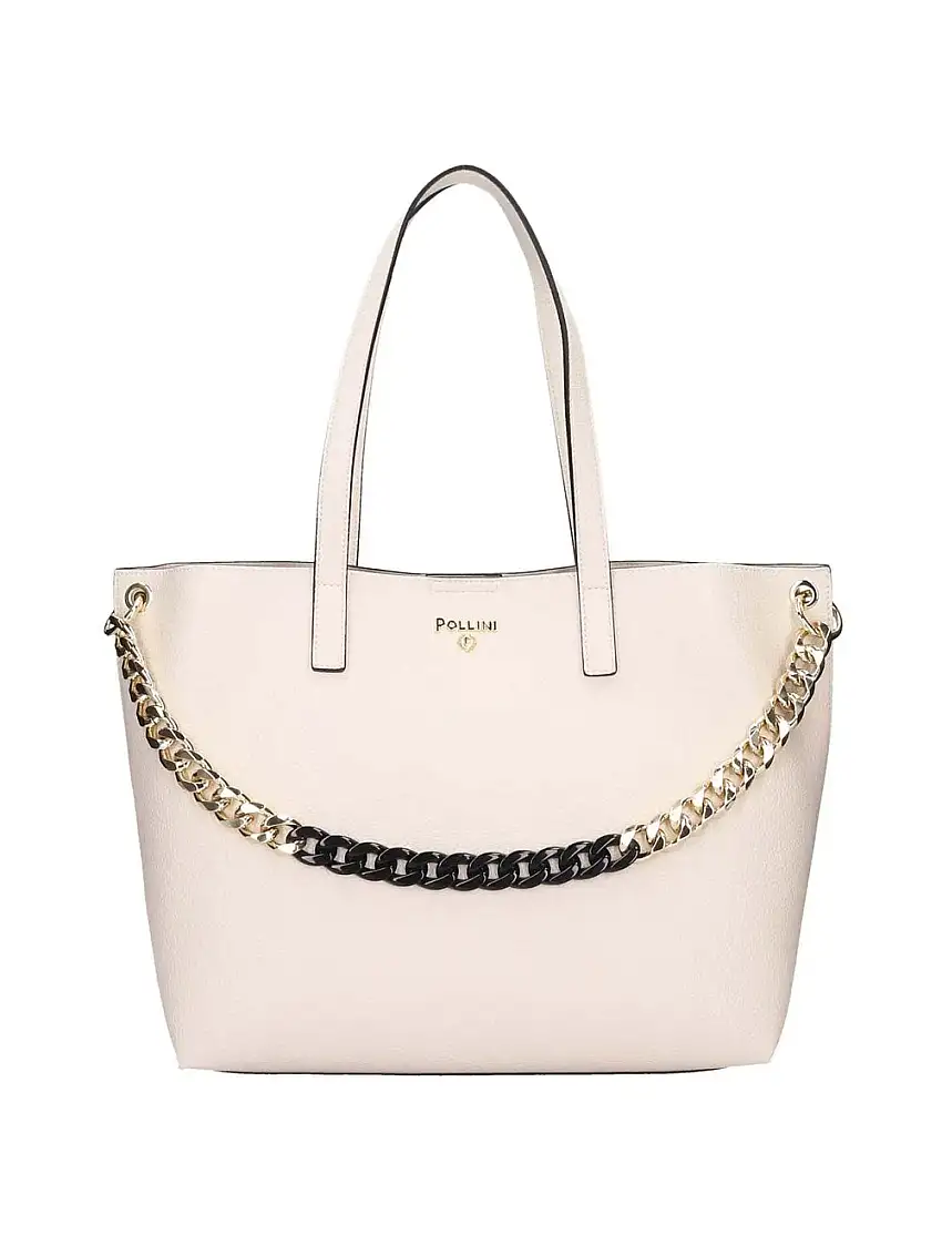 Borsa Shopper Pollini Grained Double da Donna - Avorio