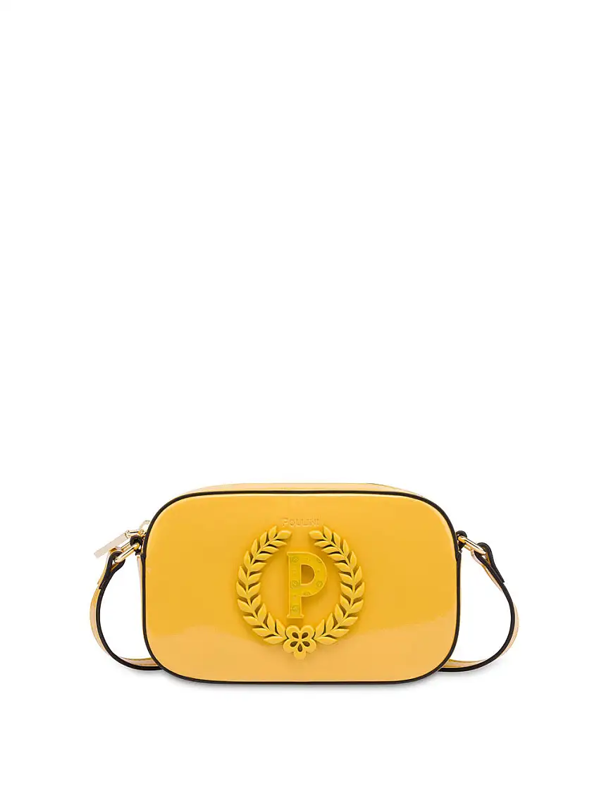 Borsa a Tracolla Pollini Craquele Maxi Logo da Donna - Giallo