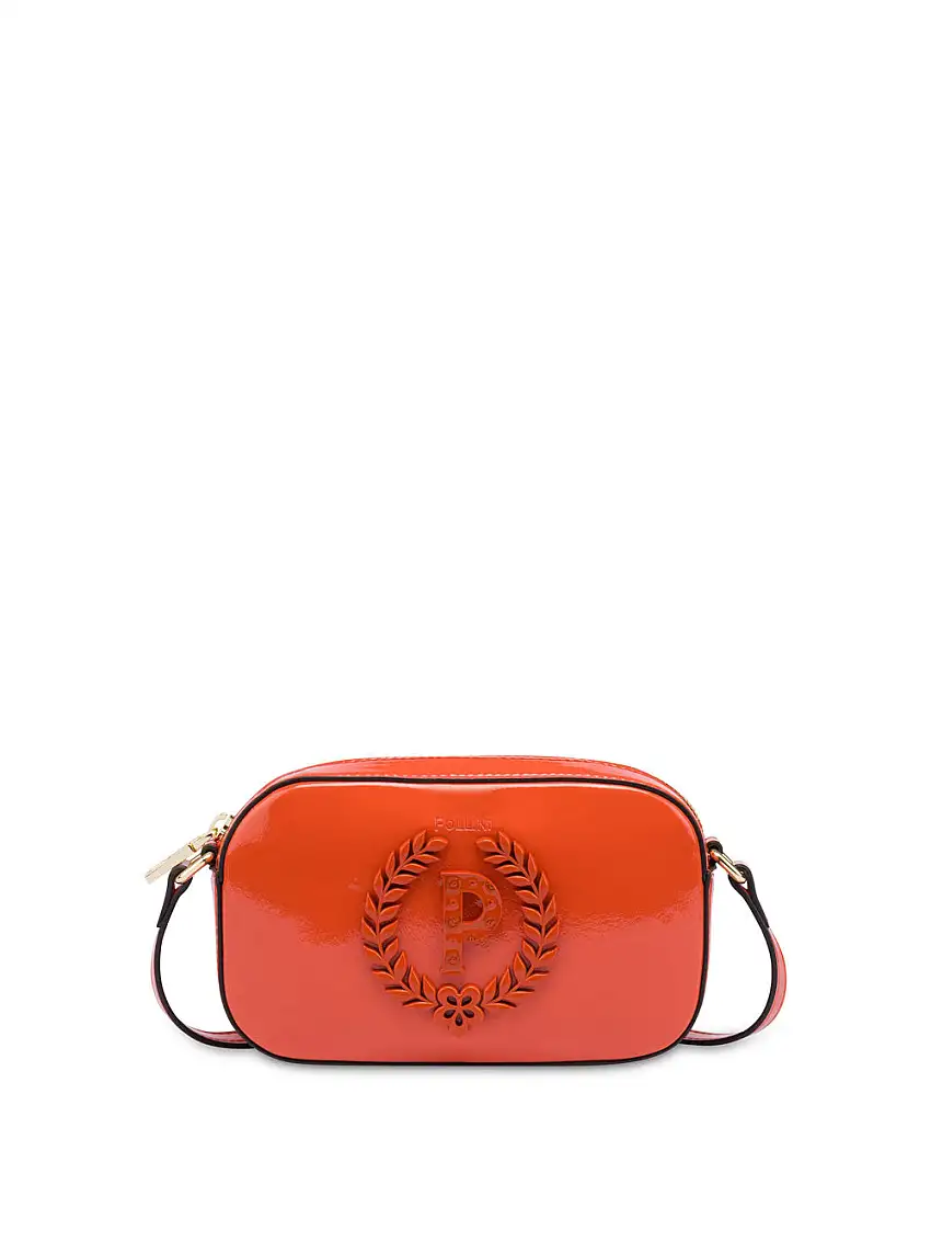 Borsa a Tracolla Pollini Craquele Maxi Logo da Donna - Arancione