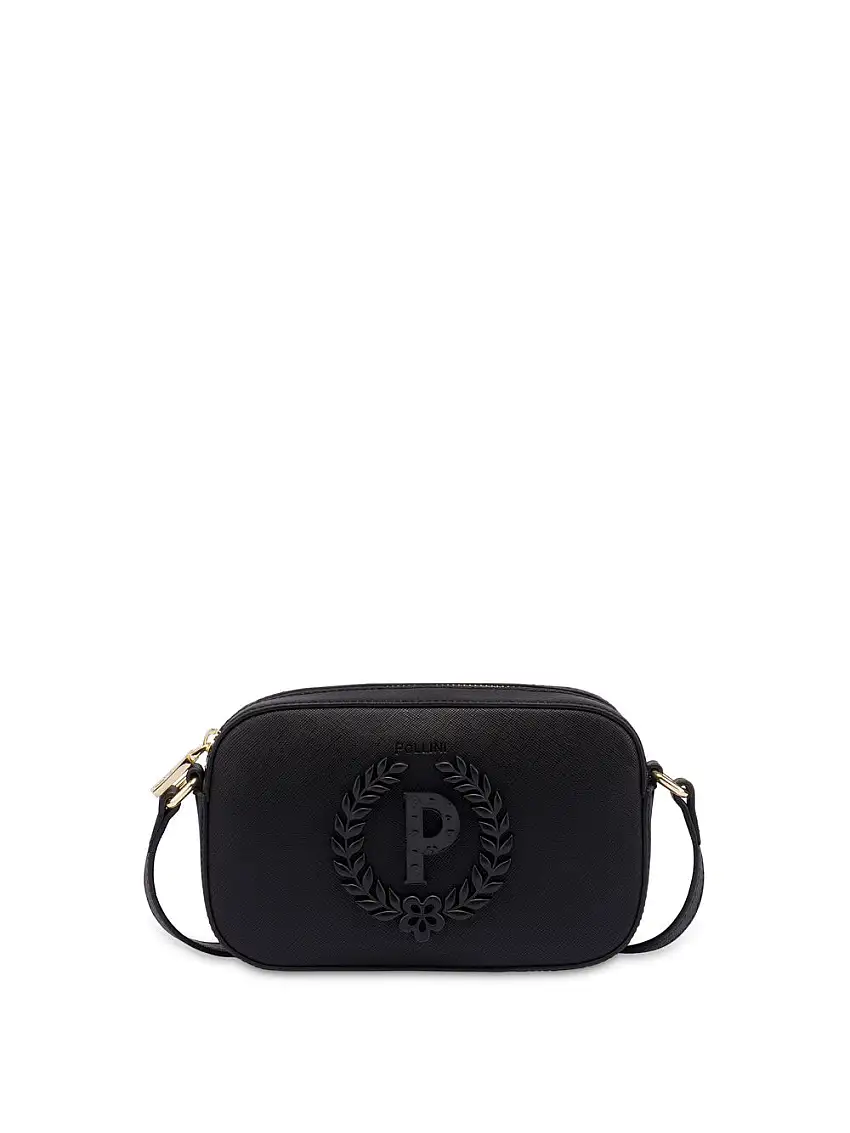 Borsa a Tracolla Pollini Saffiano Maxi Logo da Donna - Nero