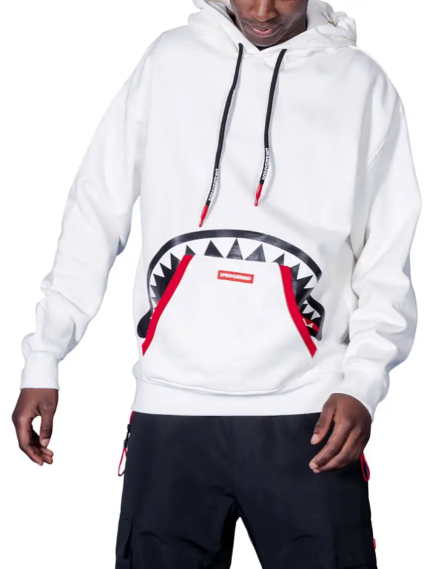 Felpa Cappuccio Sprayground Hidden Shark da Uomo - Bianco