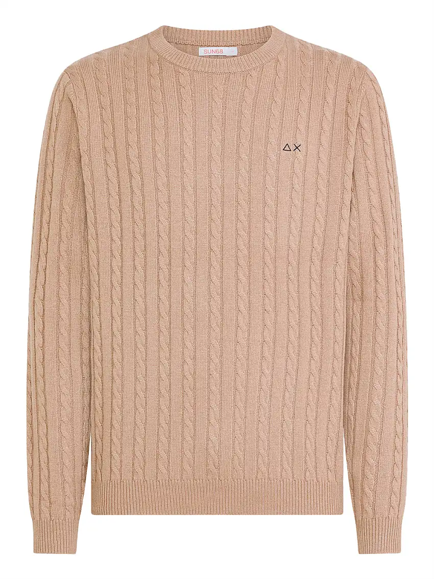 Pullover Sun68 Round Cable da Uomo - Beige