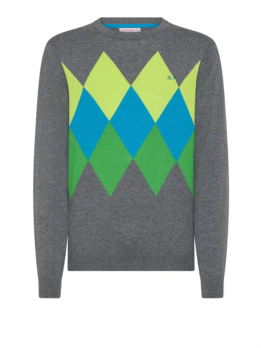 Pullover Sun68 Round Argyle da Uomo - Grigio
