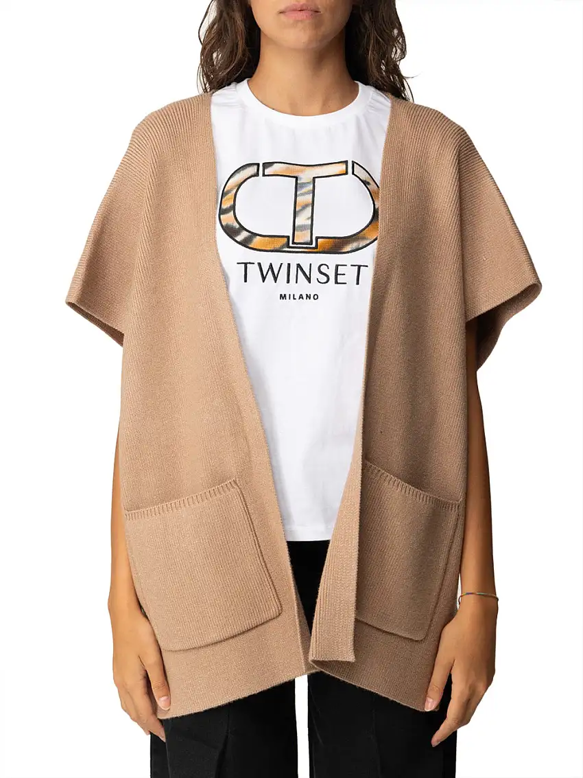 Poncho Twin Set Ricamo Logo da Donna - Marrone