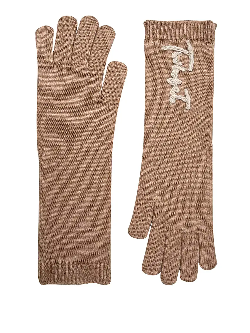 Guanti Twin Set Ricamo Logo da Donna - Marrone