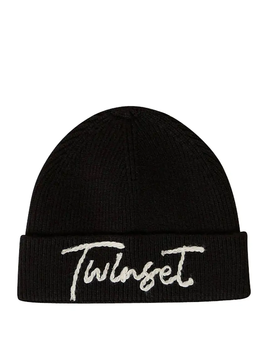 Berretto Twin Set Ricamo Logo da Donna - Nero