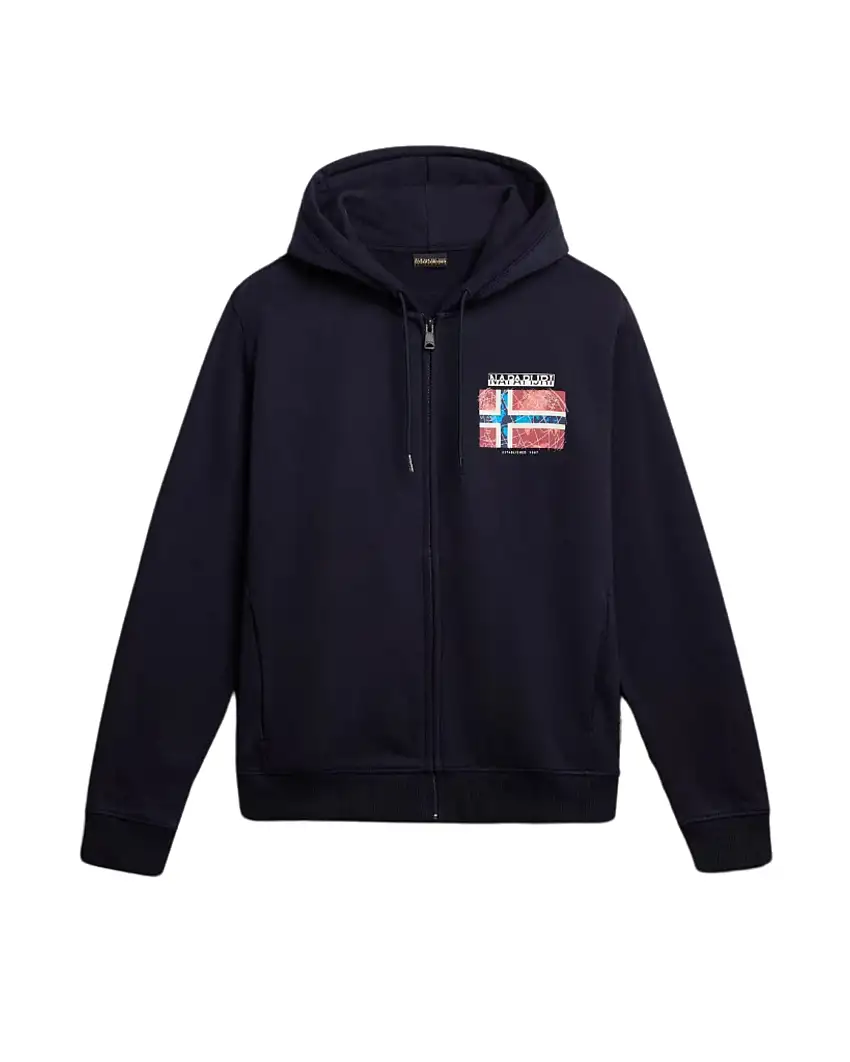 Napapijri Felpa Guiro con Cappuccio e Full Zip Blu Cotone