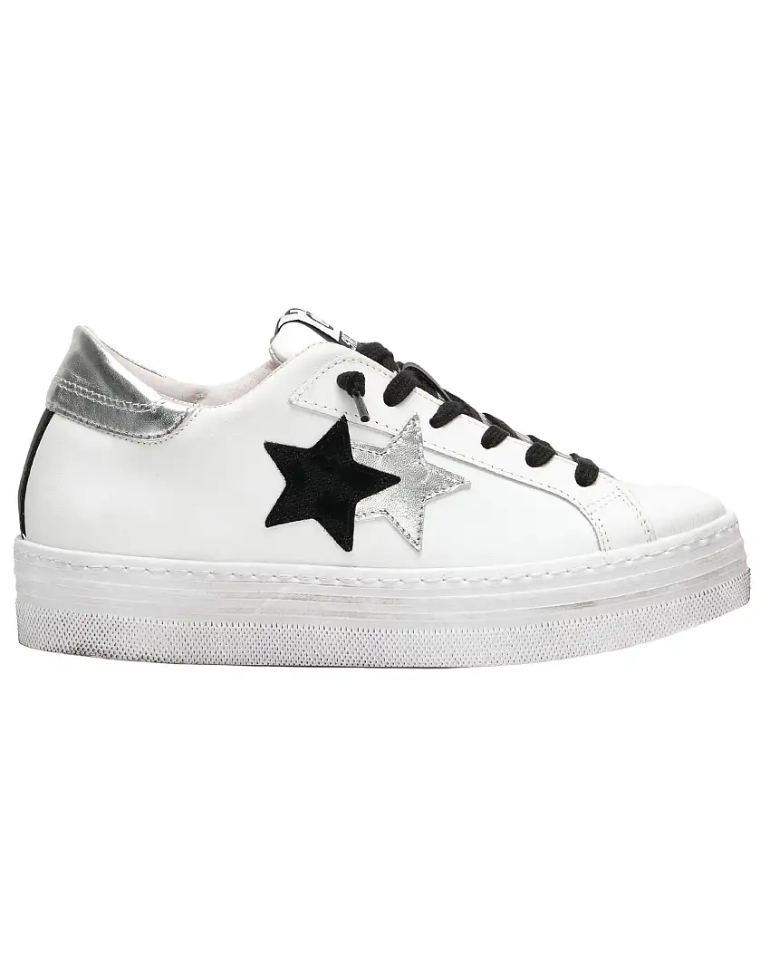 2Star Sneaker One Star con Platform e Tomaia in Pelle Bianco Donna 2SD4418
