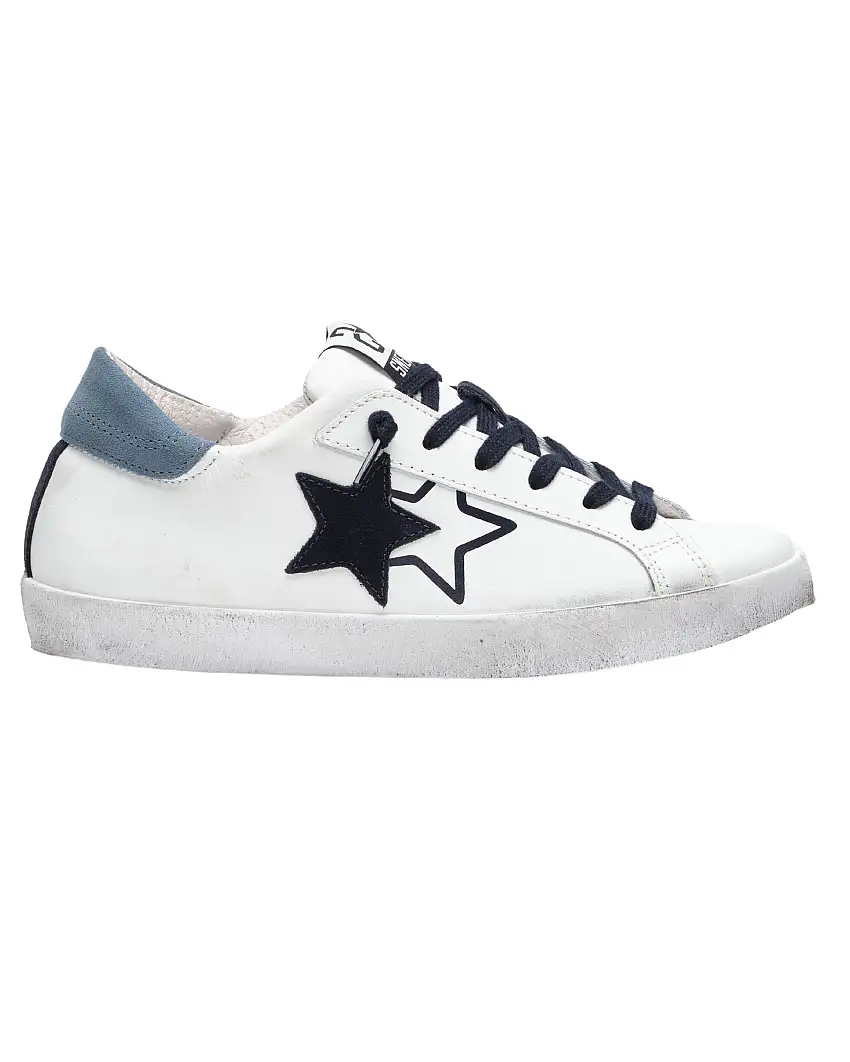 2Star Sneaker One Star Tomaia n Pelle Bianco Blu Uomo