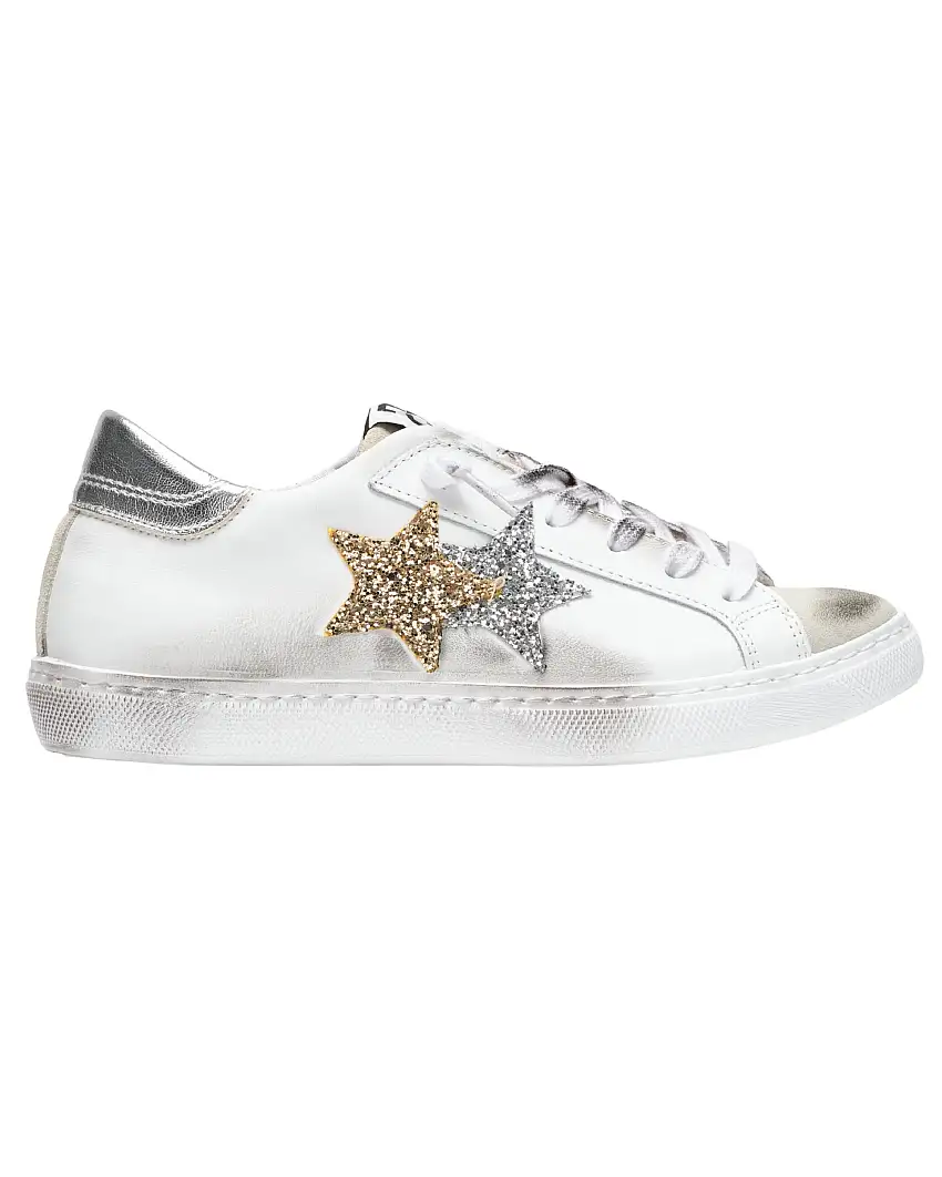 2Star Sneakers Casual Donna Versione Low Effetto Used in Pelle Bianco
