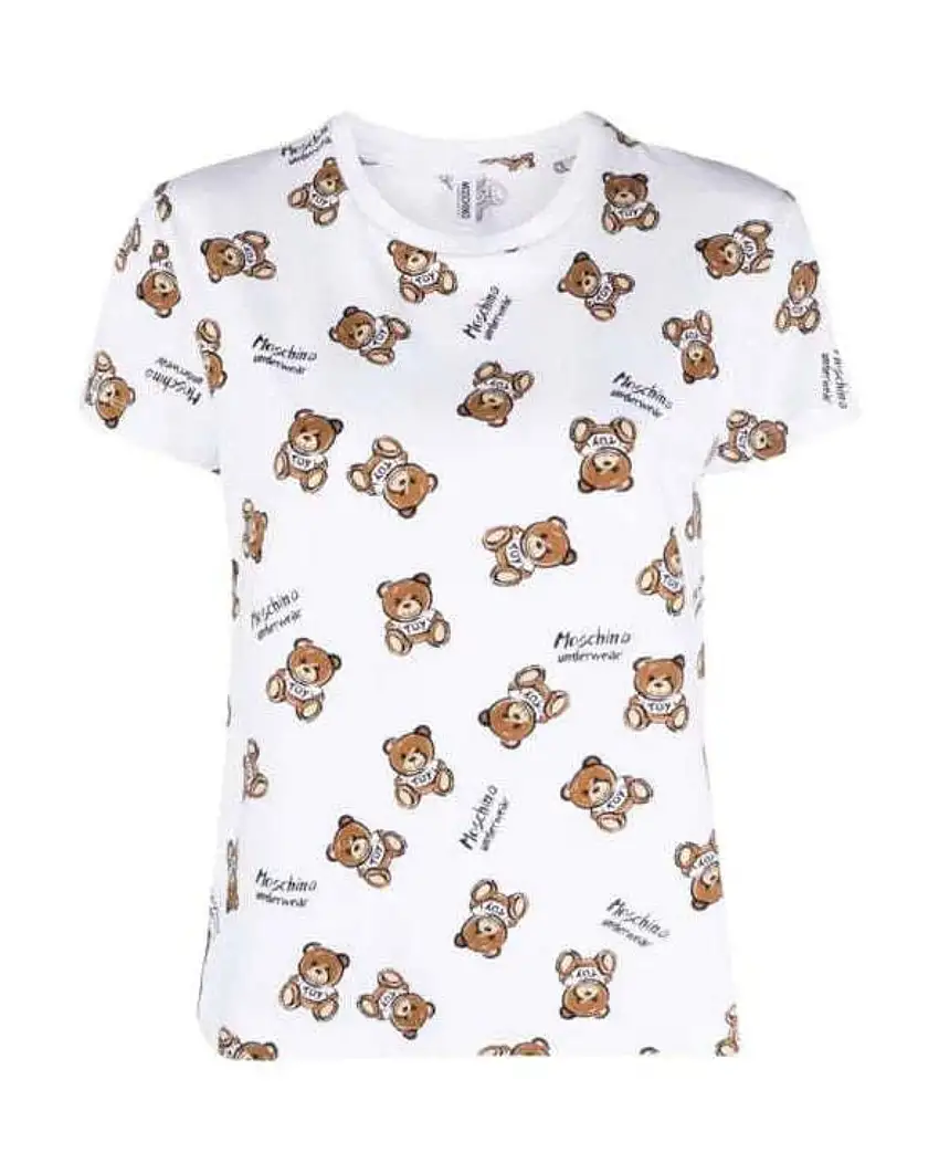 Moschino Underbear T-Shirt Manica Corta Design Teddy Bear Cotone Bianco