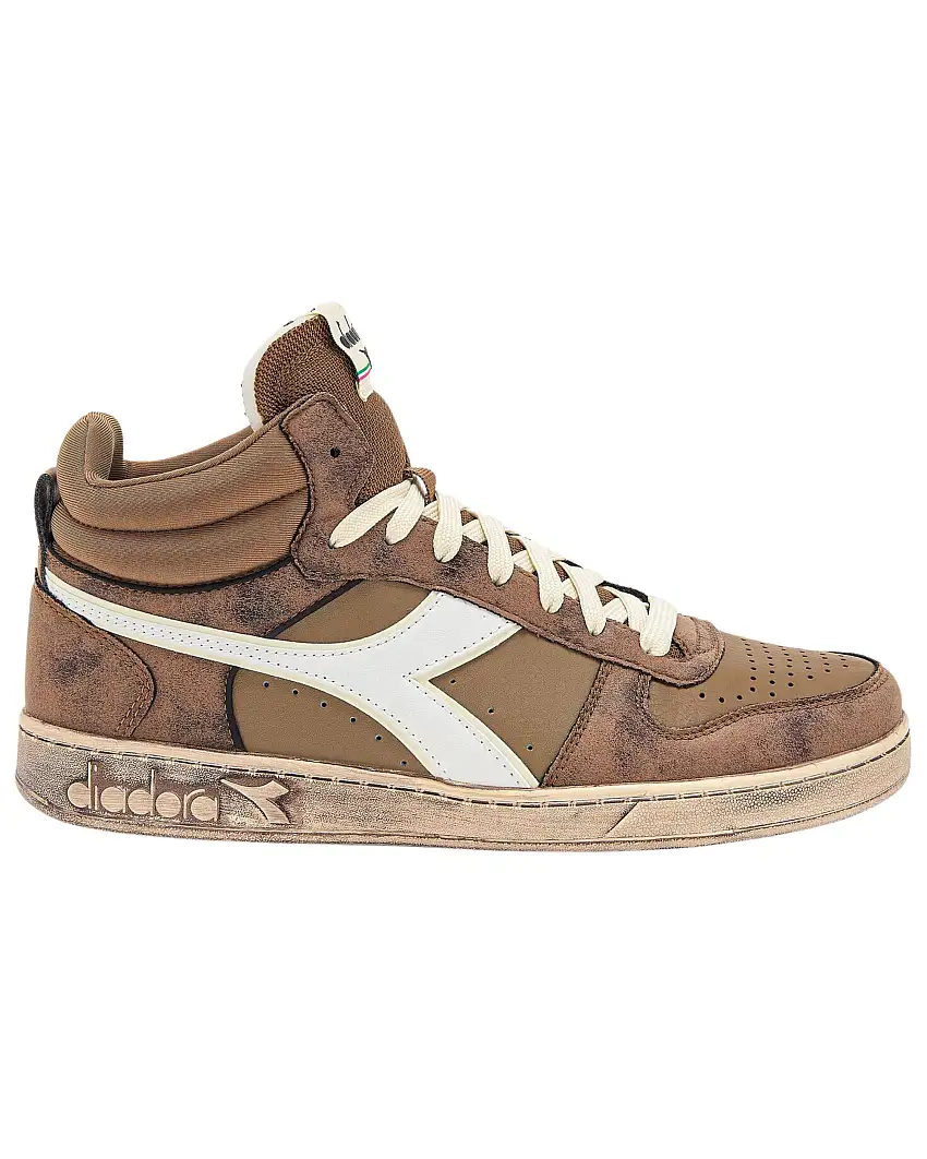 Diadora Magic Basket Demi Stained in Pelle Marrone