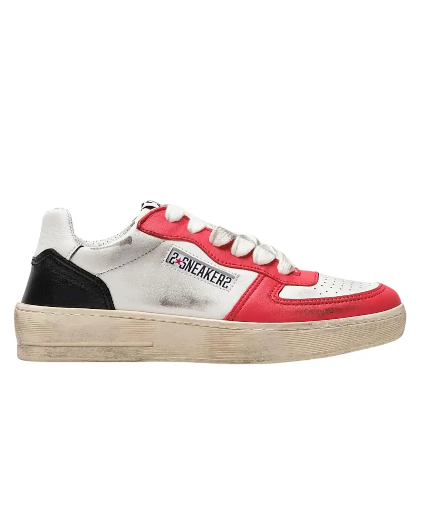 2Star Sneakers Padel in Pelle Bianca Dettagli Rossi 2SU4265