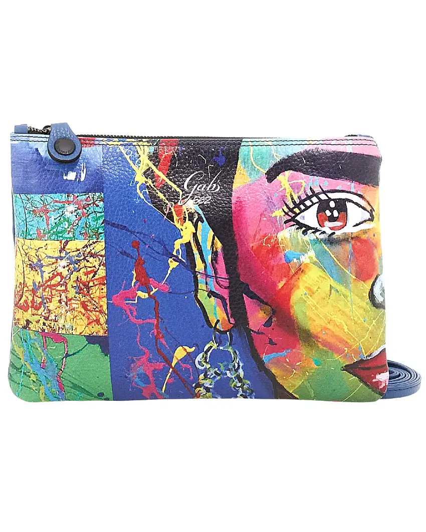 Gabs Pochette Beyonce M in Pelle con Stampa Trip 562-Frida Multicolore Blu Indaco