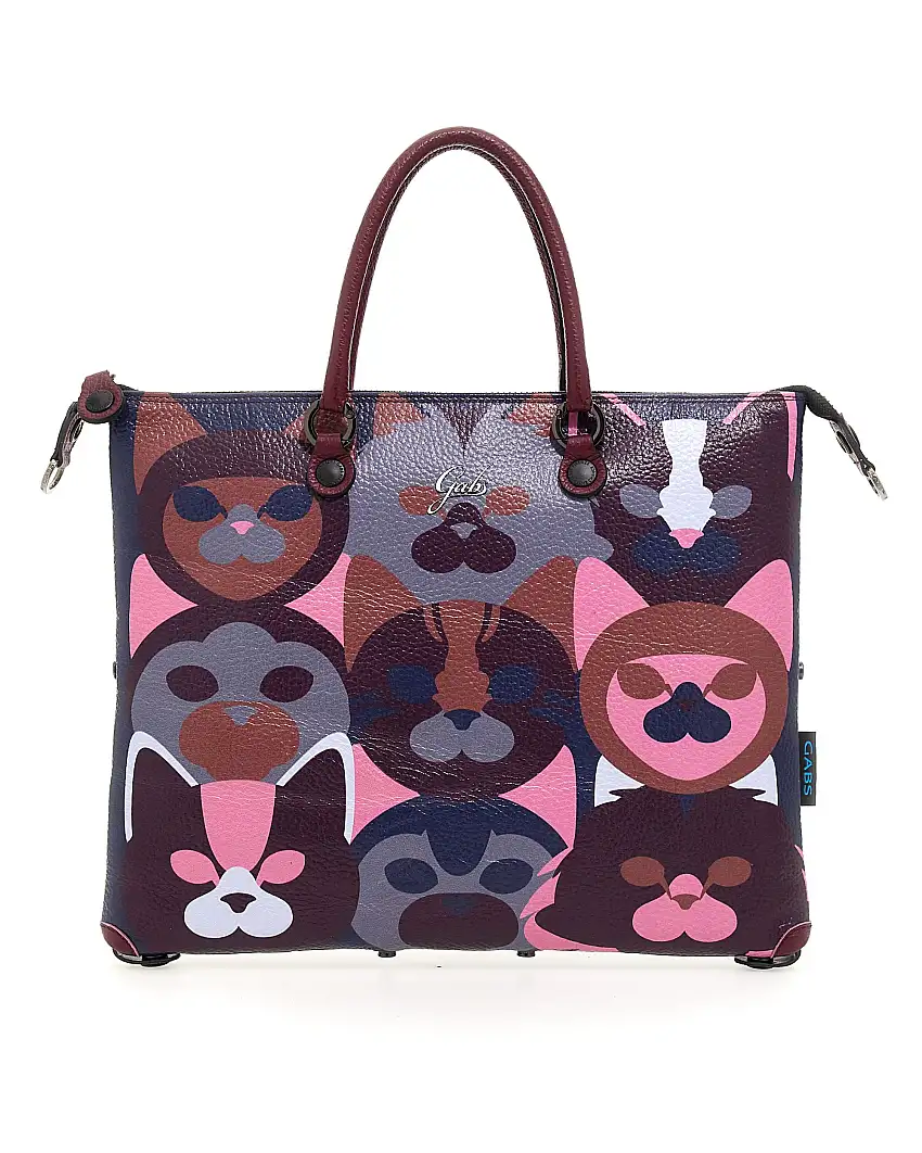 Gabs Borsa G3 Plus M Trasformabile Hobo Shopper Tote Bauletto in Pelle Stampa Dogs Viola