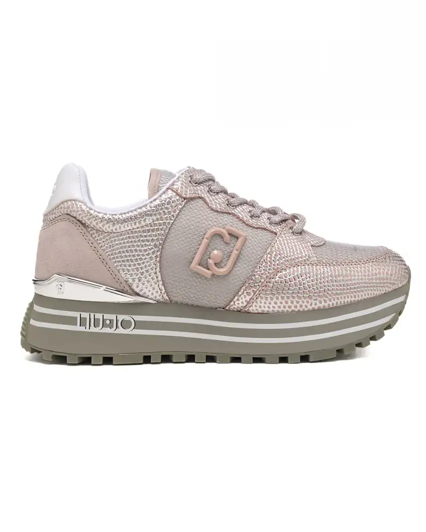 Liu Jo Sneakers Logo Pitone Pelle Argento Rosa