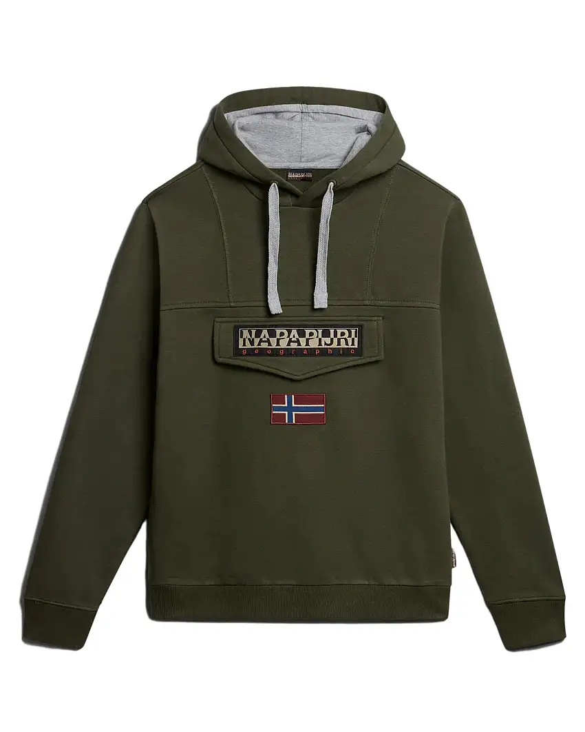 Napapijri Felpa Burgee con Cappuccio e Logo Bandiera Verde