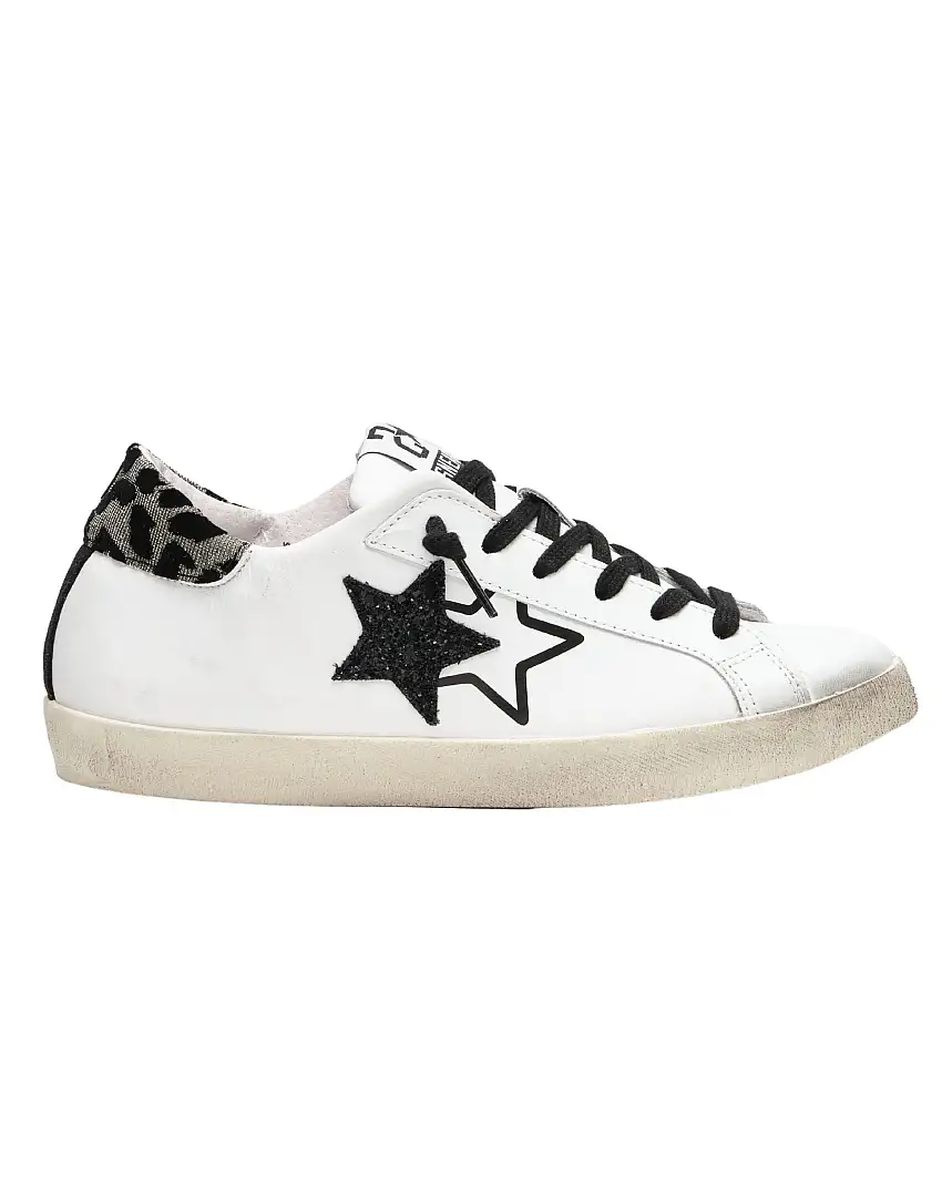 2Star Sneaker One Star In Pelle Bianco con Dettagli Maculati Donna