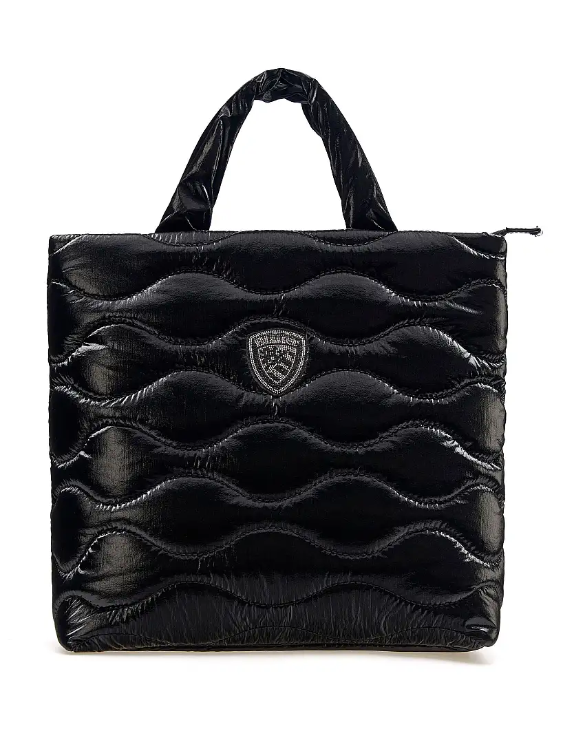 Blauer Borsa 20x28x13 Cm Shopper Trama Onda Nero Donna