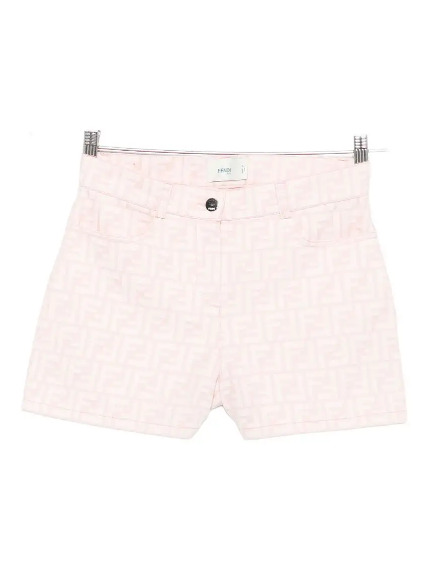 Fendi KidsShorts junior in denim di cotone rosa.