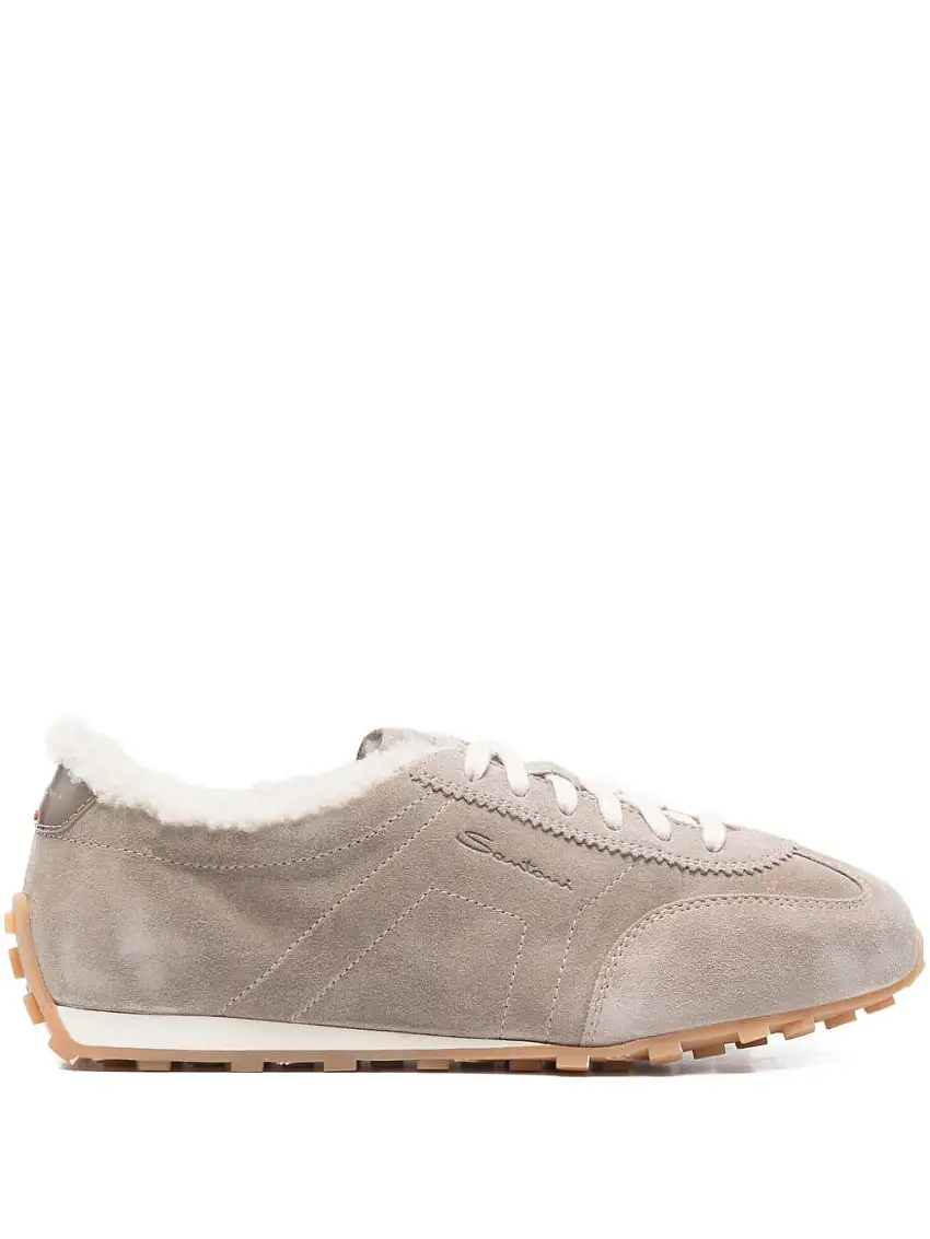 SANTONI Sneakers beige Santoni in camoscio e shearling