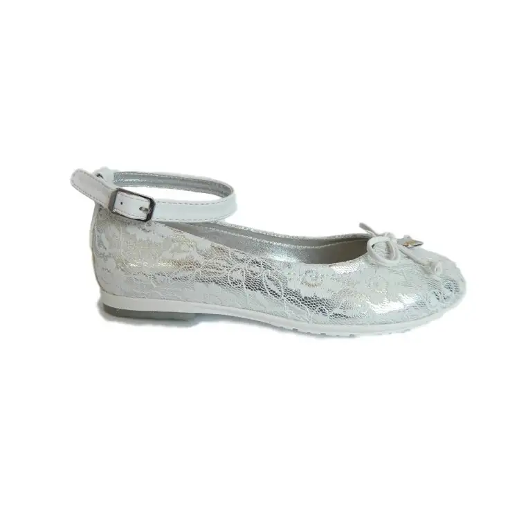Asso AG 514 Scarpe Bambina Ballerine con Cinturino alla Caviglia in Pizzo Bianco Argento