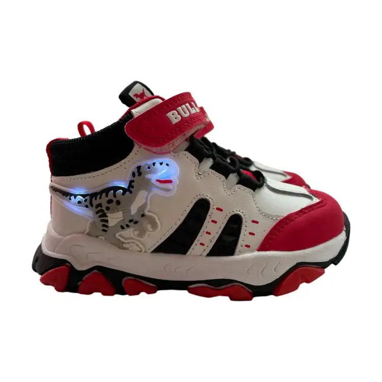 Bull Boys DNAL4561 VELOCIRAPTOR MID Scarpe Bambino Sneaker Alte Con Lacci Elastici Con Strappo Bianco/Rosso