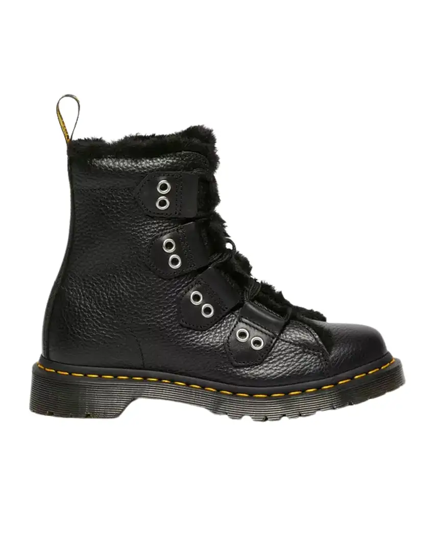Dr. Martens Stivale 1460 Ltt Milled Nappa Con Pelliccia Nero Donna