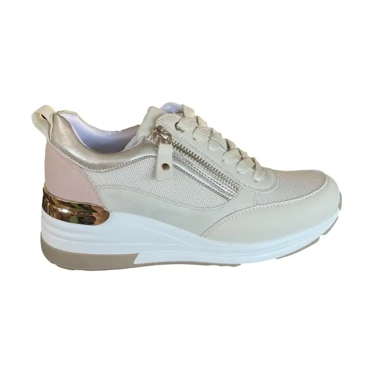 Cinzia Soft CI1030 001 Sneakers Donna Zeppa Stringate Con Zip Laterale Beige