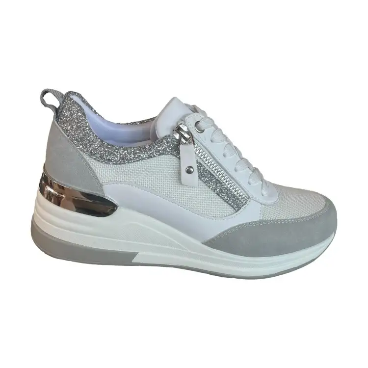 Cinzia Soft CI1030 002 Sneakers Donna Zeppa Stringate Con Zip Laterale White/Silver
