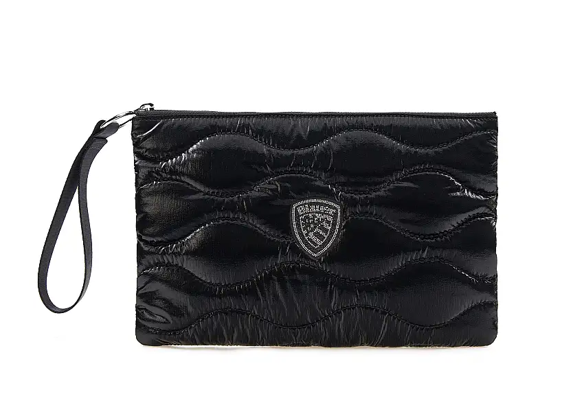 Blauer Borsa Pochette tessuto wave piumino Borsellina Polso Strip Clutch Nero