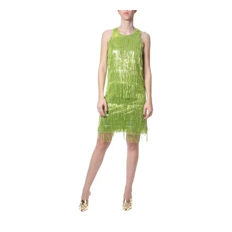 Gattinoni AB295X01FEHGTNE24 Abito Dritto Girocollo Con Frangia Lime