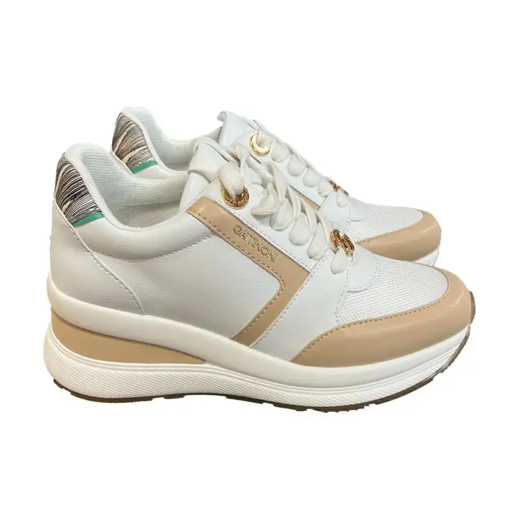 Gattinoni Planetarium NEW EDISON PIGEI 6307 Scarpe Donna Sneakers Stringate Off White Sand Watercolor