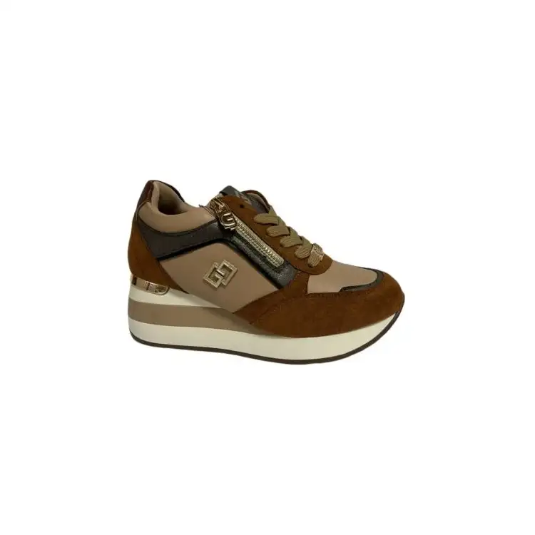 Gold & Gold GB863 Scarpe Donna Sneakers Platform Con Zip Laterale Camel