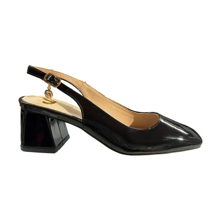 Gold & Gold GD13 Sandali Donna Tacco Cinturino alla Caviglia in Vernice Nero