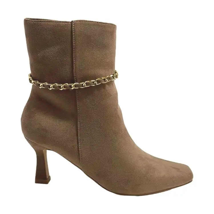 Gold & Gold GF123 Scarpe Donna Stivaletti Tacco Medio Con Catena Nude