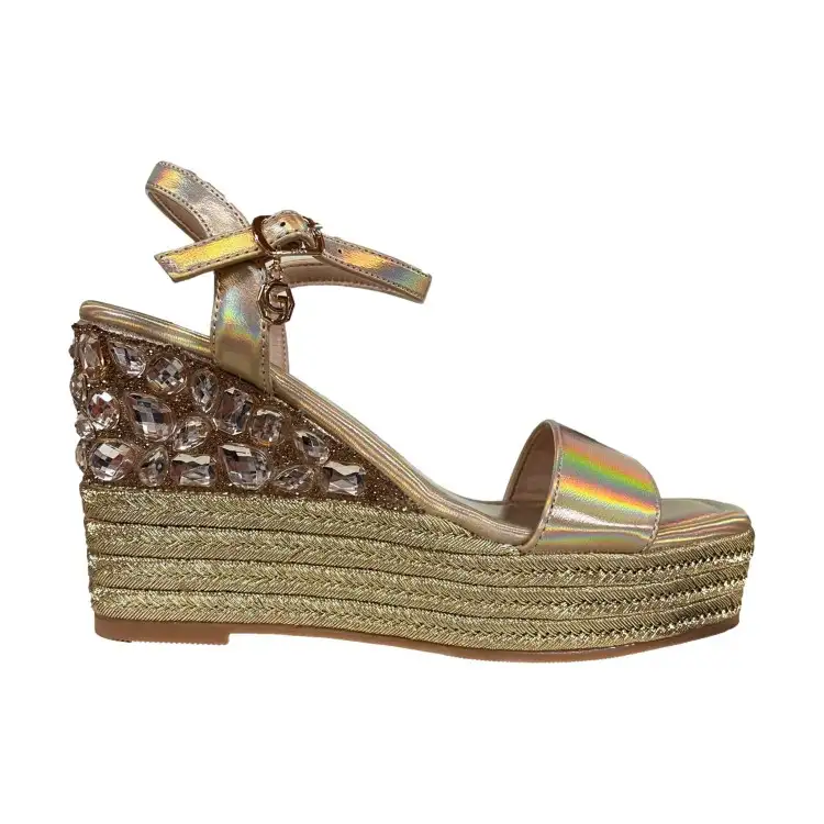 Gold & Gold GH03 Sandali Donna con Zeppa Platform Laminato Oro